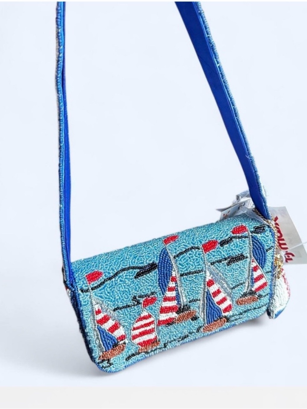 T.J.Maxx Viral rare Blue Beaded Sailboat Shoulder Bag